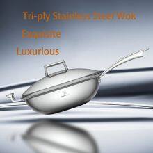 Luxurious Premium Tri-Ply Stainless Steel Wok With Stainless Steel Lid, Multi-Purpose, Versatile Fry Pan for Gas & Induction Cooking, Healthy Cooking, High Quality Cast Steel Handle, Perfect for Home Kitchens, Versatile Kitchen Cookware thumbnail-3