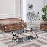 Living Room RB-1506 Modern Black Stoving Varnish Rectangular Tempered Glass Coffee Table With Stainless Steel Tea Table thumbnail-1