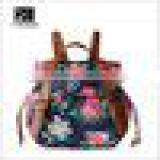 OEM Cotton Drawstring Bag Wholesale Fashion Leather Strap Floral Cotton Drawstring Bag