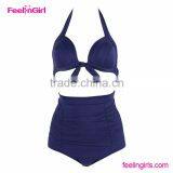 Fashion Extreme Sexy Girls Blue Halter Tankini Swimsuit thumbnail-1