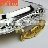 Hot Selling Hotel Items Serving Tray Silver Plating With Gold Edge/ss410 With Zine-alloy Handles Serving Tray thumbnail-3