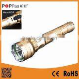POPPAS-6609 500lumen XM-L T6 Aluminium Tactical LED Flashlight With USB Charger