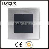 2016 New Design IVOR Aluminum Silver Material Europe Style Illuminated 2 Gang Light Switch