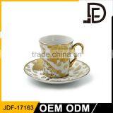 2017 Rose Design Romantic Gold Fine Bone China Bulk Tea Cup and Saucer Sets Shipping From China