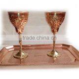 BPA FREE 100% PURE COPPER WINE GOBLET GLASSES, EMBOSSED DESIGN SOLID COPPER MARTINI CUP GOBLET, COPPER CHAMPAGNE FLUTES thumbnail-1