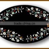 Black Marble Inlay Table Top Pietra Dura Table Top thumbnail-1