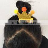 China New Design Cute no Slip Princess Crown Polyester Hair Clips Fabric Hairpin With Sequin Pompon for Bulk Boutique thumbnail-5