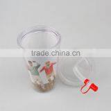 500ML Best-selling PS Plastic Double Wall Drinking Cup With Straw thumbnail-2