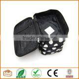 Double Layer Cosmetic Bag Black With White Dot Travel Toiletry Cosmetic Makeup Bag Organizer With Mirror thumbnail-3