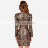 Sexy Women Plunge Neck Long Sleeve Bodycon Zipper Evening Party Cocktail Dress thumbnail-4