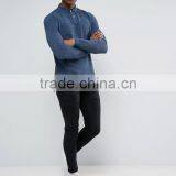 Custom Logo Long Sleeve Uneven Vented Hem Button Placket Navy Men's 100% Cotton Pique 200gsm Casual Slim Fit Sport Polo Tshirt thumbnail-4