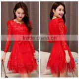 Sexy Red Lace Mature Party Long Sleeve Fashion Lady Dress thumbnail-1