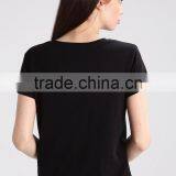 MGOO Hot Sale Low Cut Black T-shirts Fitness Screen Print Short Sleeve T-shirt For Women thumbnail-2