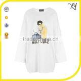 Custom Women 3/4 Sleeve Longline Oversized t Shirt With Unregular Cut Bottom thumbnail-1