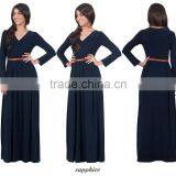 New 2016 Women's V-Neck Long Sleeve Elegant Evening Muslim Dress Abaya thumbnail-3