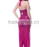 Plus Size Gown Nightwear Lingerie Set Stretch Lace Floral Sheer Hem Sweetheart Neckline With Thong - Pinkish Purple thumbnail-4