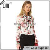 2017 Latest Long Sleeve Spring Fashion Ladies Floral Tie Neck Blouse thumbnail-1