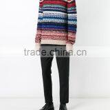 Multi Color Crew Neck Knitted Jumper Men's Intarsia Sweater With Button Decoration on Shoulders thumbnail-4