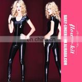 Low Price High Quality Women Sexy Round Neck Zipper Latex Wet Look Catsuit
