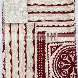 Indian Wholesaler Gold Member Hot Selling Maroon Cut Work Applique Kantha Quilt thumbnail-4