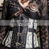 Steampunk Brocade Underbust Synthetic Leather Corset With Buckles and Studs thumbnail-6