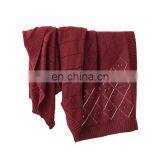 RAWHOUSE Hot Sale Ivory White Claret Navy Blue Knitted Cotton Blanket thumbnail-1