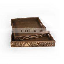 K&B Wholesale Custom Hollowed-out Work Rustic Wooden Serving Tray for Ottoman Coffee Table thumbnail-2