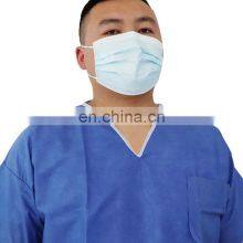 V-neck SMS Blue Patient Gown Short Sleeve Disposable Hospital Scrub Gown thumbnail-3