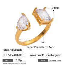Stainless Steel Gold Plated Adjustable Zircon Open Ring Geometric Statement Ring for Women Jewelry thumbnail-2