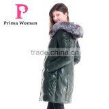 Winter Women Medium Length Slim Fit Leather Coat With Silver Fox Hat Overcoat thumbnail-3