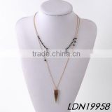 Black Acrylic Beads 2 Chain Layerings Triangle Pattern Necklace Earring Jewelry Set