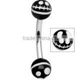 Black and White Stitched Smiley Face Eyebrow Ring thumbnail-1