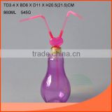 860ml decorative glass bulb bottle glass plant holder glass storage jar with different colors