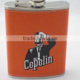 2014 New ! ! ! Orange Captain Leather Covered Hip Flask thumbnail-1