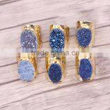 Gold Plated Natural Blue Agate Titanium Druzy Ring Freeform Drusy Gemstone Geode Jewelry Ring thumbnail-4