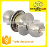 Tri-Circle Satin Stainless steel Polished Cylindrical Round Knob Door Lock 60/70mm latch computer brass cylinder iron key 5871SS