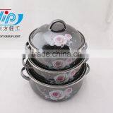 16-20cm 3 Pcs Enamel Casserole With Cover Dark Color Beautiful Decal thumbnail-2