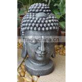 Indoor Fiberstone Buddha Head Statue in Lead Finish thumbnail-1