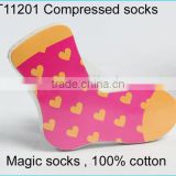 New Design Printed Socks Shape Compressed Terry Towel 100% Cotton
