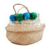 Pompom and Tassel Belly Seagrass Basket thumbnail-6