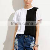OEM Simple Black and White Block O Neck T Shirt for Women LC8293 thumbnail-2