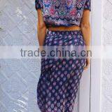 African Kitenge Off Shoulder Printed Two Piece Bohemian Hippie Printed Crop Top and High Side Split Skirt thumbnail-2