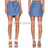MGOO New Arrival Custom Made Denim Casual Mini Skirts For Women Blue Straight Tie Up Skirts 15144B543 thumbnail-2