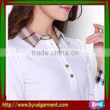 Hot Sale 100% Cotton White Woman's Suitable Fitting 1/4 Button Polo Neck Long Sleeve Shirt thumbnail-3