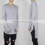 New Thumb Hole Cuffs Long Sleeve Man High Low Side Split Hip Hop Top Tee T Shirt Crew T-shirt thumbnail-3