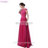 Rose Red Bridesmaid Dresses Lace Applique With Cap Sleeves High Neck Floor Length Chiffon Long Brides Maid Dress Vestidos De thumbnail-3