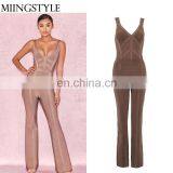 China supplier fashion sleeveless bandage deep-v neck women jumpsuit sexy