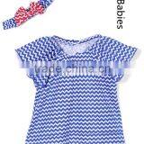 2016 Pictures of Girls Cotton Short Sleeves Chevron Tops With Headband thumbnail-1