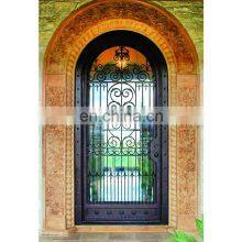 Custom Arched Luxury Wrought Iron Fancy Decorative Front Double Entry Doors thumbnail-4