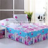 Purple and blue flower printed 100% cotton bed skirt home textile printed pillow cover set